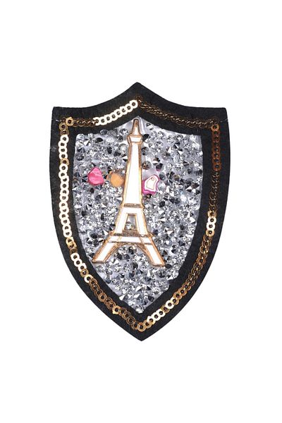 Store Applique Iron-On Rhinestone Eiffel Tower White Crest 6 cm