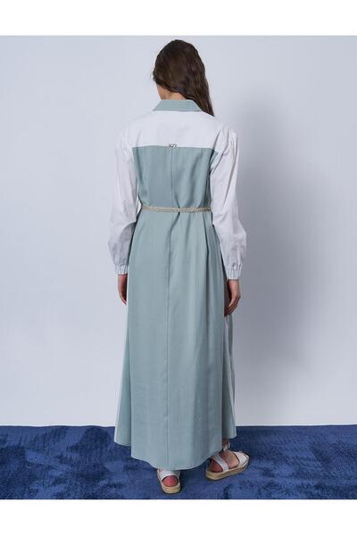 Kayra Örgü Bağcık Detaylı Garnili Elbise Su Yeşili