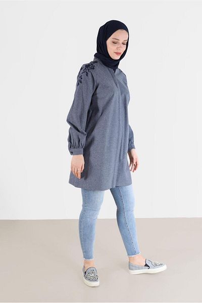 Alvina EMBROIDERED SHOULDERS HIDDEN BUTTON TUNIC 42395
