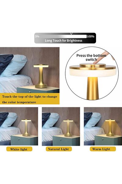 COOYA Portable LED Table Lamp,With Touch Sensor,3-Levels Brightness,21cm,Rechargeable Battery,Gold