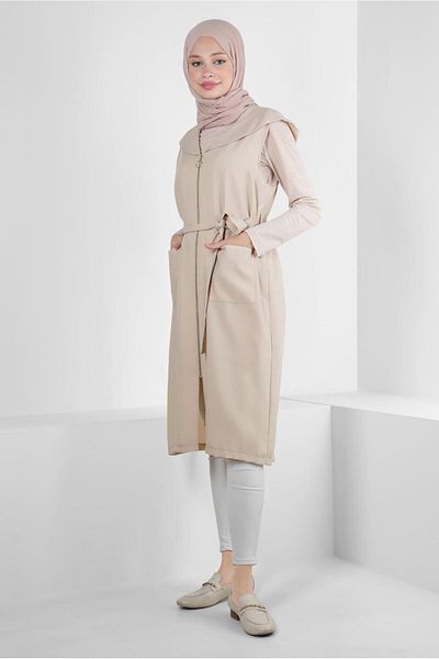 Alvina Hooded Zippered Pocket Vest 43872