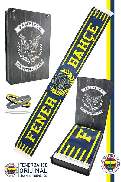 Fenerbahçe Γνήσιο Αδειοδοτημένο Σετ Κασκόλ και Βραχιόλι από το 1907 με στάμπα καναρινιών σε κουτί