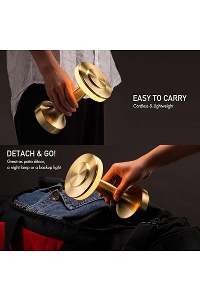 COOYA Portable LED Table Lamp,With Touch Sensor,3-Levels Brightness,21cm,Rechargeable Battery,Gold