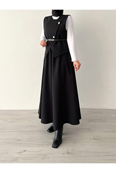 Avakado Kemerli Yelek Etek Alt Üst İkili Takım