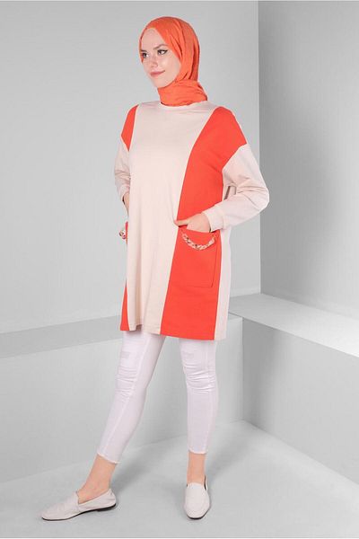 Alvina Chain Detailed Color Blocked Tracksuit Tunic - 43561