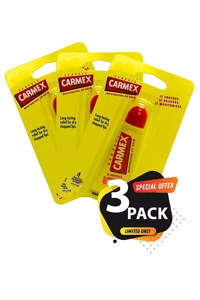 Carmex Classic Moisturising Lip Balm Tube 10g x 3