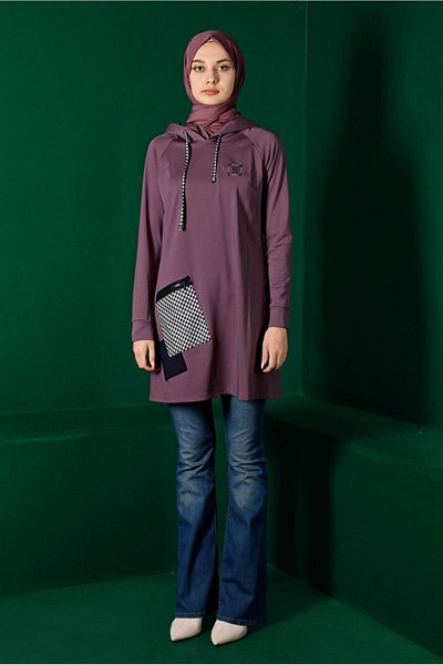 Alvina Pocketed Houndstooth Detailed Tunic 43299