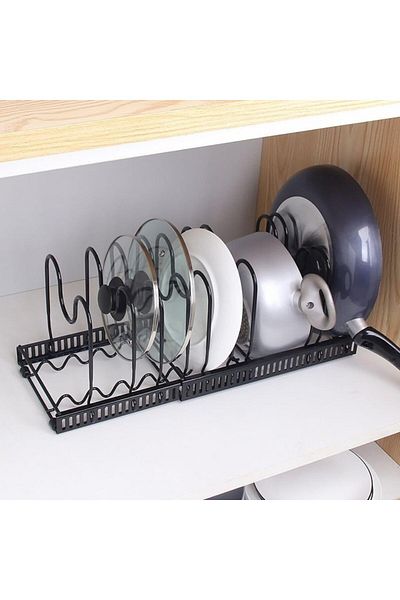 Generic Pot and Pan Organizers Rack : Expandable Pot Lid Organizer Holder with 10 Adjustable