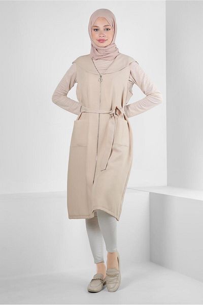 Alvina Hooded Zippered Pocket Vest 43872