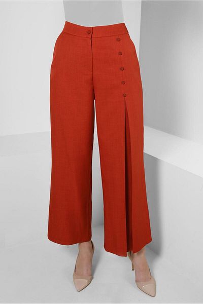 Alvina Wide Leg Pleat Detailed Buttoned Trousers 70524