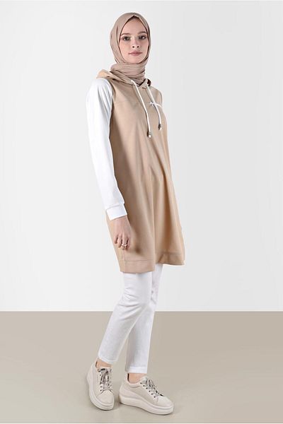 Alvina 42852 Model Hooded Two Colors Tracksuit Tunic