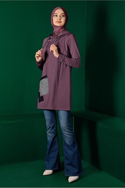 Alvina Pocketed Houndstooth Detailed Tunic 43299