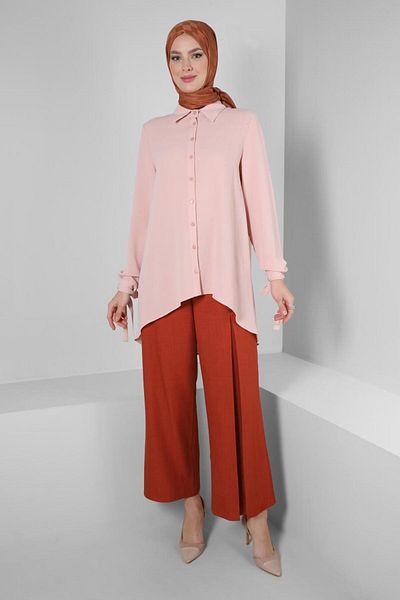 Alvina Wide Leg Pleat Detailed Buttoned Trousers 70524