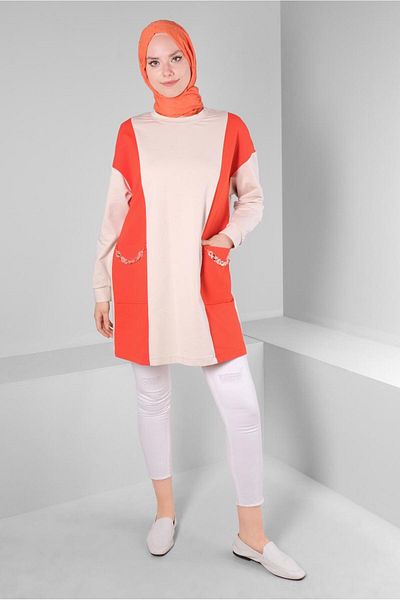 Alvina Chain Detailed Color Blocked Tracksuit Tunic - 43561