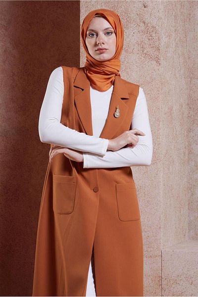 Alvina Brooch Detailed Green Vest - 44658
