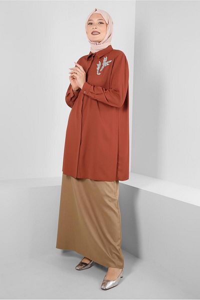 Alvina Stone Detailed Shirt Collar Tunic 20233