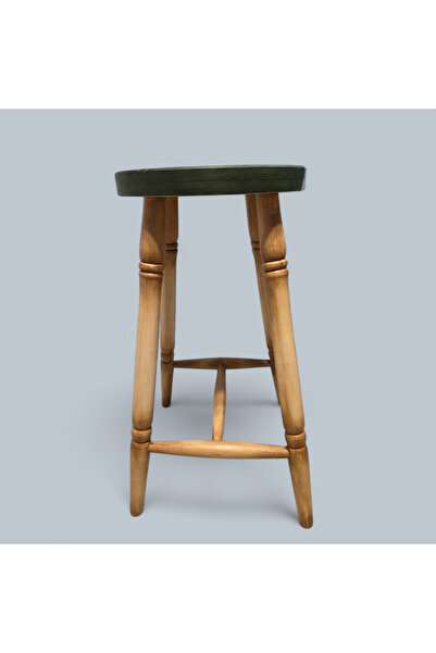 Lotus El Çizimi El Boyaması Ahşap Tabure 60 cm Tabure Yuvarlak Tabure Eskitme Ahşap