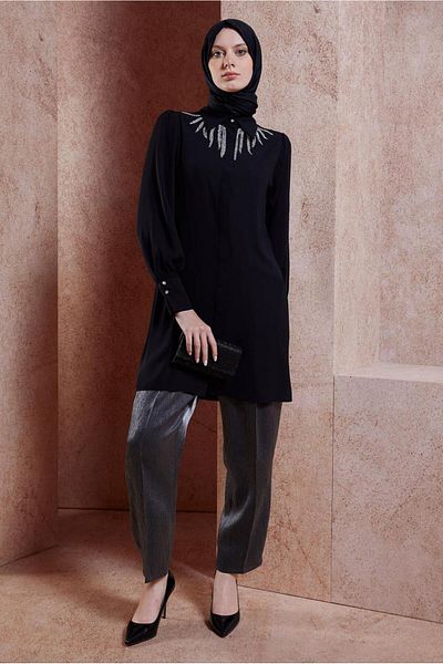 Alvina 44494 Model Hijab Tunic - Stone Detailed