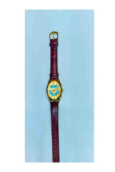 Generic Islamic Prayer Clock Two Time Zone Gold Leather