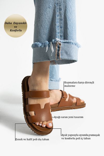 Moda Devrin Γυναικείες παντόφλες καφέ Velcro Ανατομική Άνετη Σόλα
