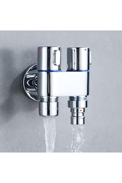 COOYA Dual Control Faucet, One In and Two Out Copper Valve Taps, for Washing Machine Toilet