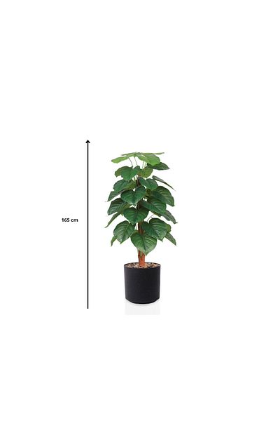Ebticar Artificial Heart Leaf (Alocasia) Tree in a Cylinder Plastic Pot-Spray Black