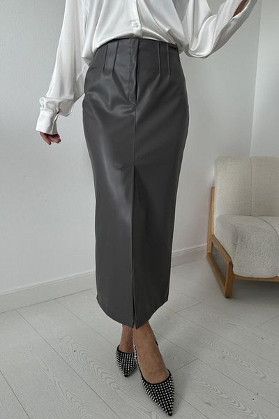 COjans Gray Slit Ornamental Patchwork Skirt