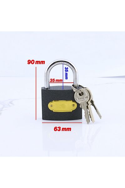 Badem10 Padlock Gray 63 mm 3 Key Ring Workplace Shutter Door Crate Lock Gray Color Tosba Lock
