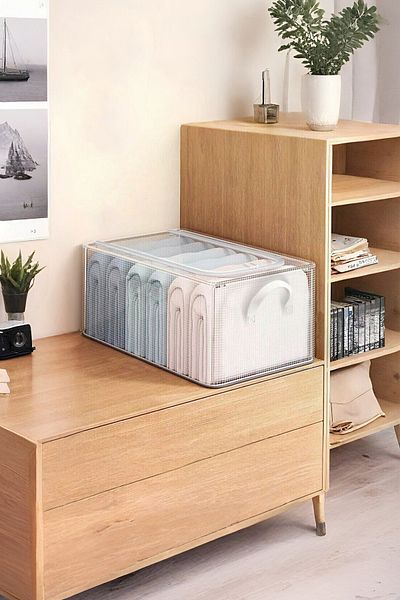 SER&YAT 1 قطعة صندوق تخزين بسحاب بإطار فولاذي شفاف 45x30x20 منظم تخزين قابل للتعديل