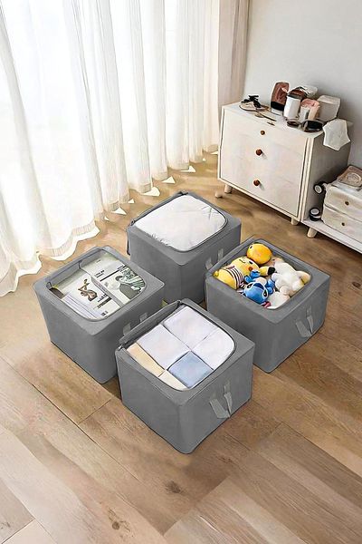 SER&YAT 4 Pieces Steel Frame Zippered Window Storage Box 30X30X30 Tensioner Storage Organizer