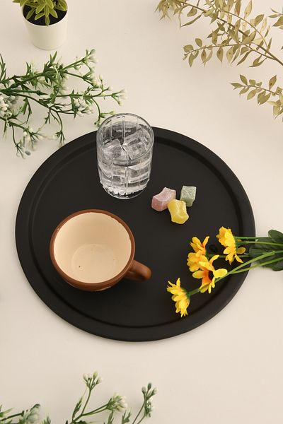 AKSESUAR EVRENİ Dario Round Decorative Presentation Tray Black 1 Piece