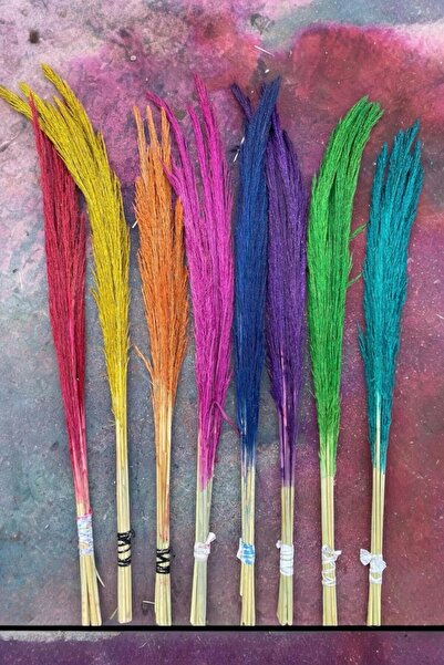 GÜZELYÜZ AVM Kuru Çiçek Pampas 7 Dal 120 cm +- Koyu Yeşil Renk Dökme Yapmaz