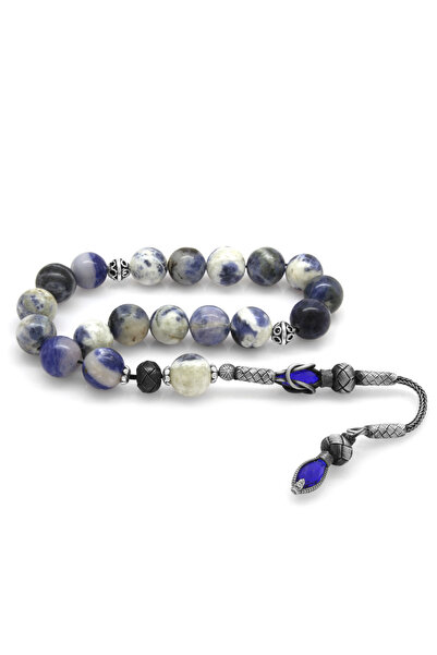 Tesbihane Χάντρες προσευχής από φυσική πέτρα Efe από σοδαλίτη κομμένο σε σφαίρα με φούντα Kazaz 1000 καρατίων