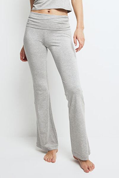 Kadın Gri Melanj İspanyol Paça Jarse Ultra Soft Pantolon Flared