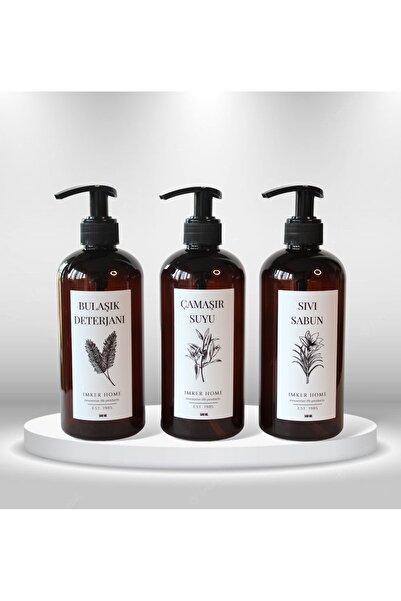 IMKER HOME Bulaşık Deterjanı Çamaşır Suyu Sıvı Sabun Etiketli Plastik Şişe Mu...