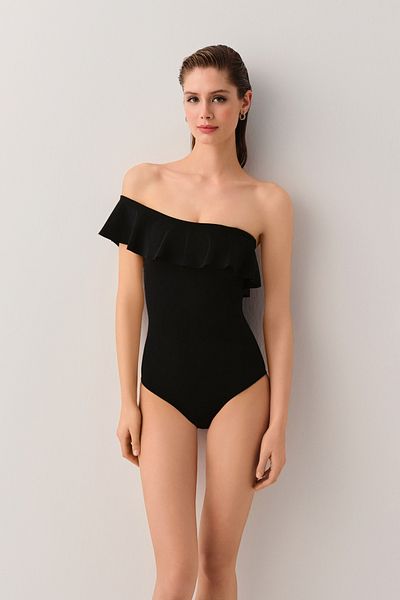 SUWEN One Shoulder Flounce Swimsuit