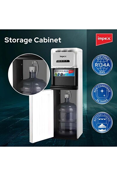 İMPEX Bottom Loading Water Dispenser 3 Temp Hot Cold & Room Water Floor Standing Water Cooler WD3906BLW