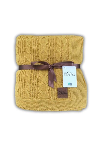 DALİSA Cuo Knitted Knitwear Sofa Shawl, Children's Blanket Mustard - 130x150