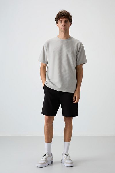 AIR JONES Ανδρικό μπλουζάκι με πέτρινη βάφλα Interlock Surface Texture Oversize Fit Basic - 88379