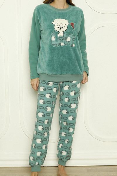 Nicoletta GRÜNES Welsoft Damen-Plüsch-Pyjama-Set