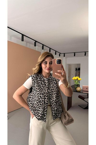 Sezgi Tekin Leopard Bomber Jacket with Detachable Sleeve Detail