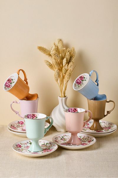 Perotti 6 People Porcelain Dwarf Cup Color Garden
