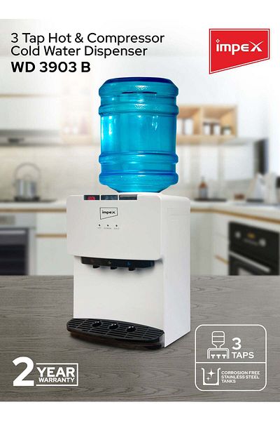 İMPEX Impex Water Dispenser With 3 Temperature Settings Table Top Stainless Steel Tank WD 3903B
