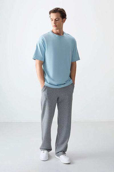 AIR JONES Светлосиня мъжка тениска Oversize Fit, 100% памук, плътна, мека текстура - 88353