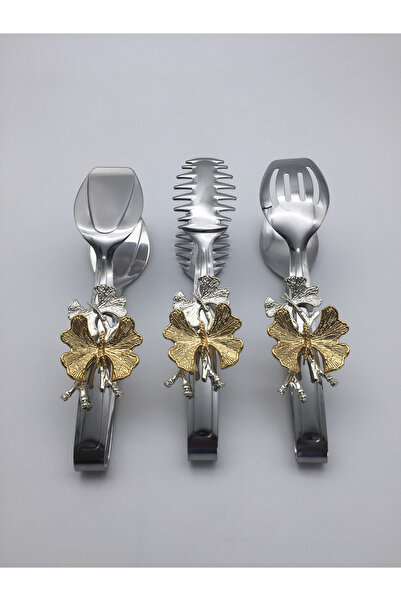Moon Dizayn Kelebekli Gümüş Maşa, Salata, Makarna Ve Pasta Sunum Maşası, Pasl...