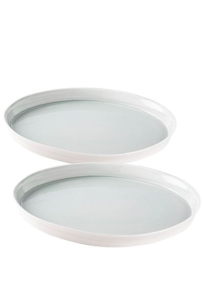 Tantitoni Space Blue Porcelain Double Pit Food Plate Set 16.8cm