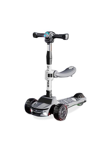 KidLe 3 in 1 Kick Scooter for Kids, Foldable Children's Scooter with Adjustable Seat and Light up Wheels