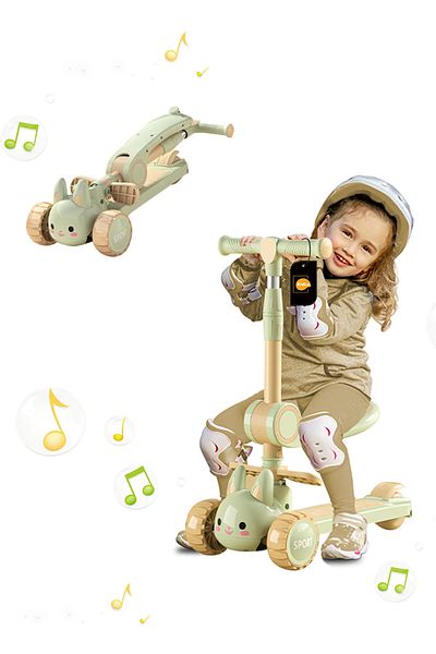 KidLe 3 in 1 Kids scooter Foldable and Adjustable, with Gravity Steering and LED Wheels