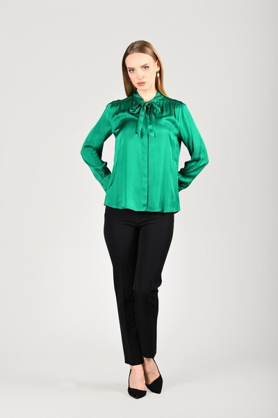 la luce Yeşil Fularlı Saten Gömlek - LG75