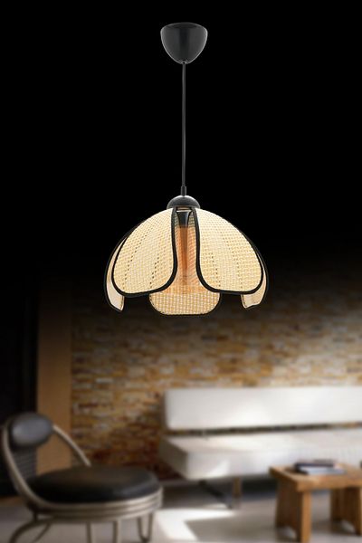 NisaLuce Nisa Luce Cream Daisy Wicker Pendant Lamp - Cream-Black Piping